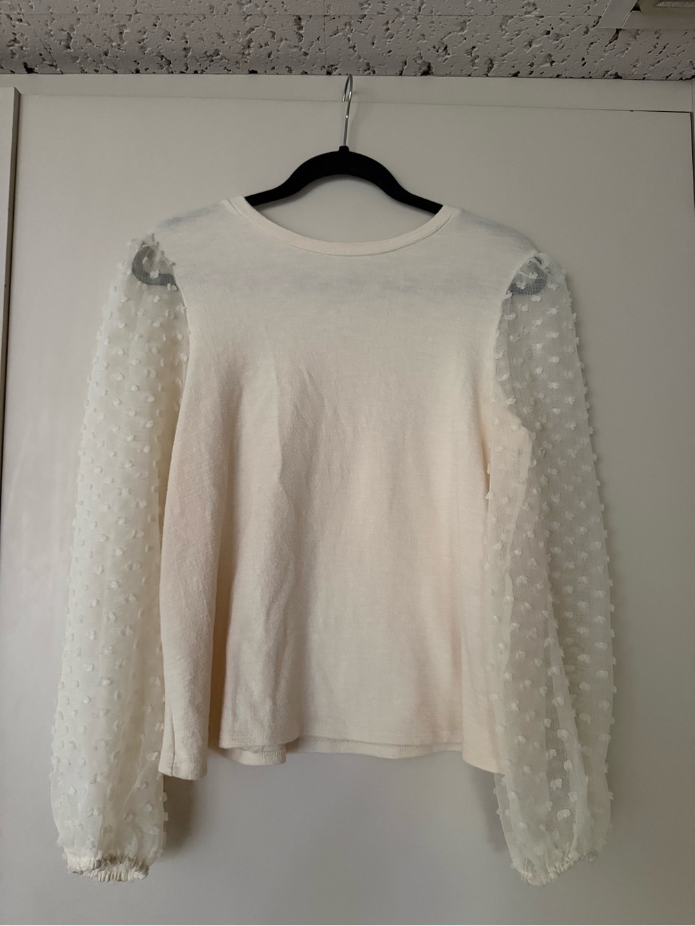 Anthropologie Ivory Dot-Sleeve Knit Long Sleeve Top